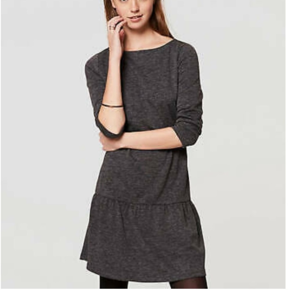 Ann Taylor LOFT Grey flounce dress drop waist